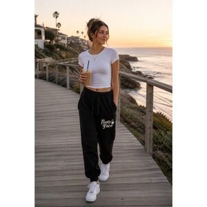 Pouty Face Addison Rae Black Graphic Jogger Sweatpants Star Logo Womens